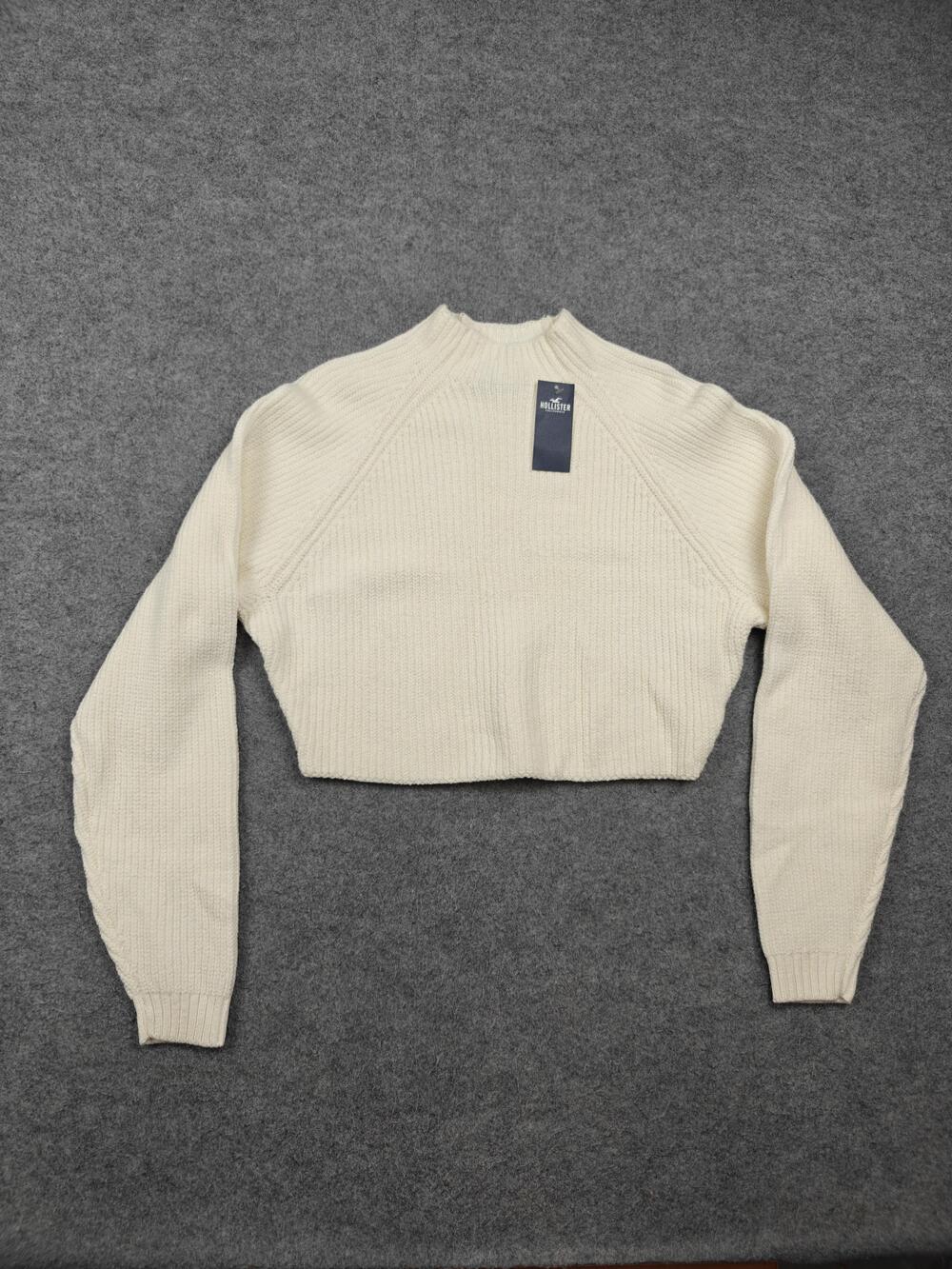 Hollister Sweater Pullover Womens Small White Chunky-Knit Mock Neck Cropped New